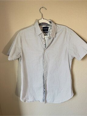 Denim & Flower Ricky Singh Slim Fit Button Down Shirt Medium White Blue Resort